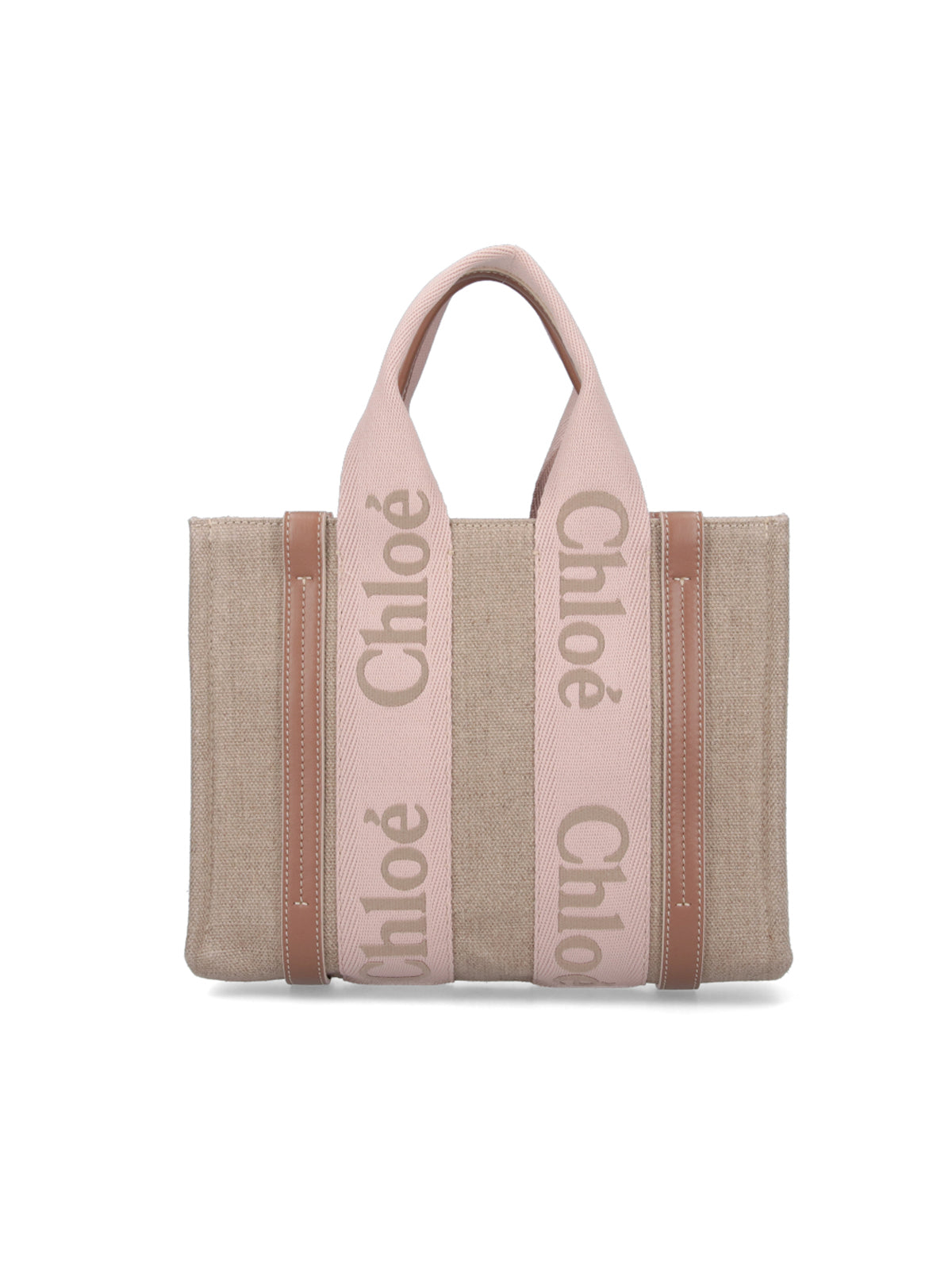 Beige Woody Small Linen Logo Tote