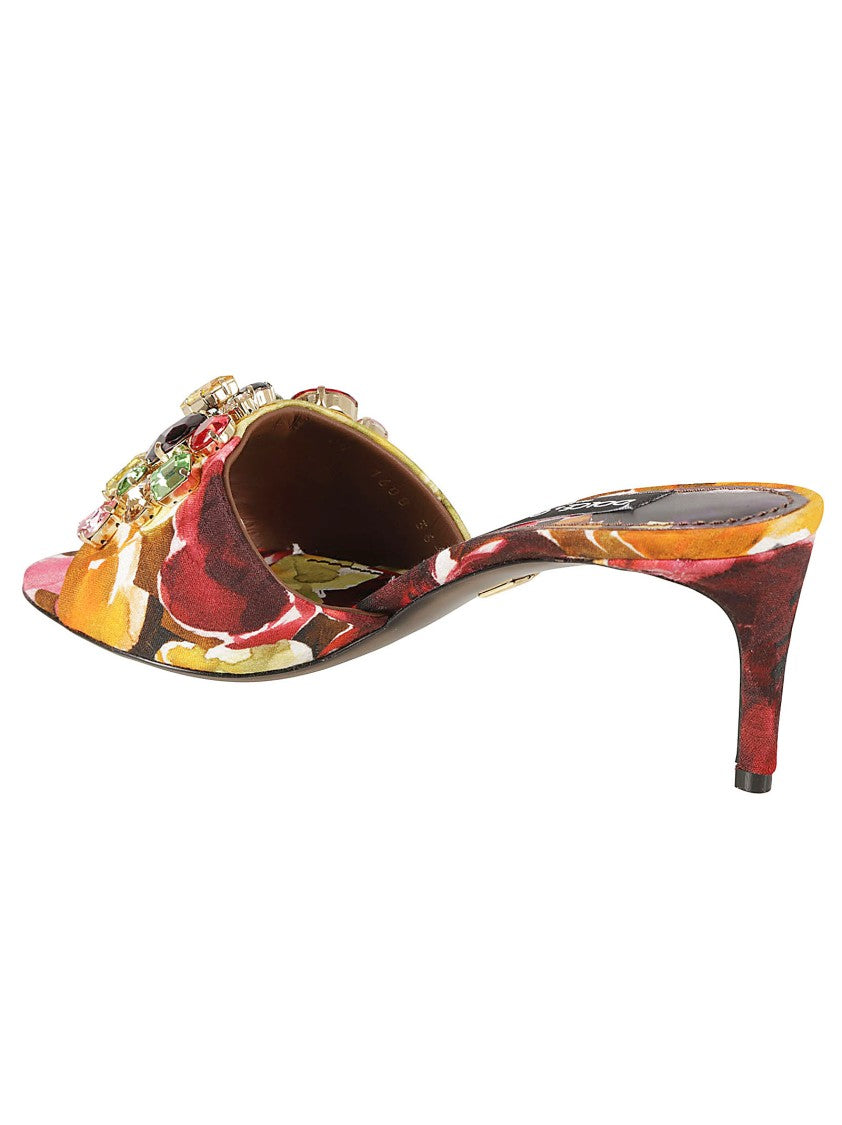 Open-Toe Heels With Floral Pattern