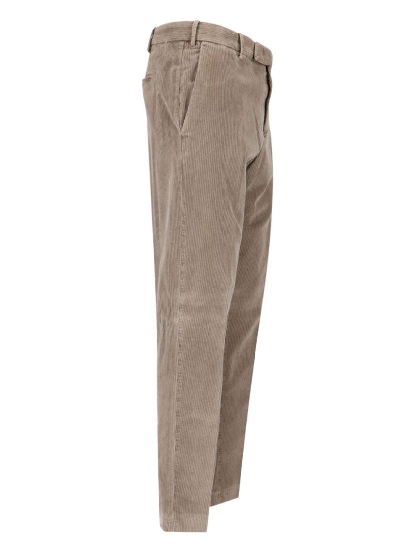 Beige Corduroy Trousers With Straight Fit