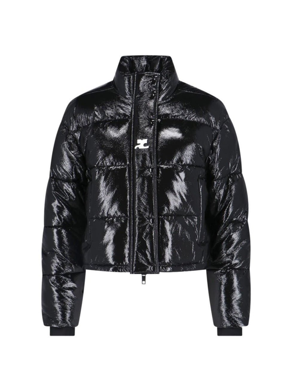 Crop Vinyl Puffer Jacket – Black