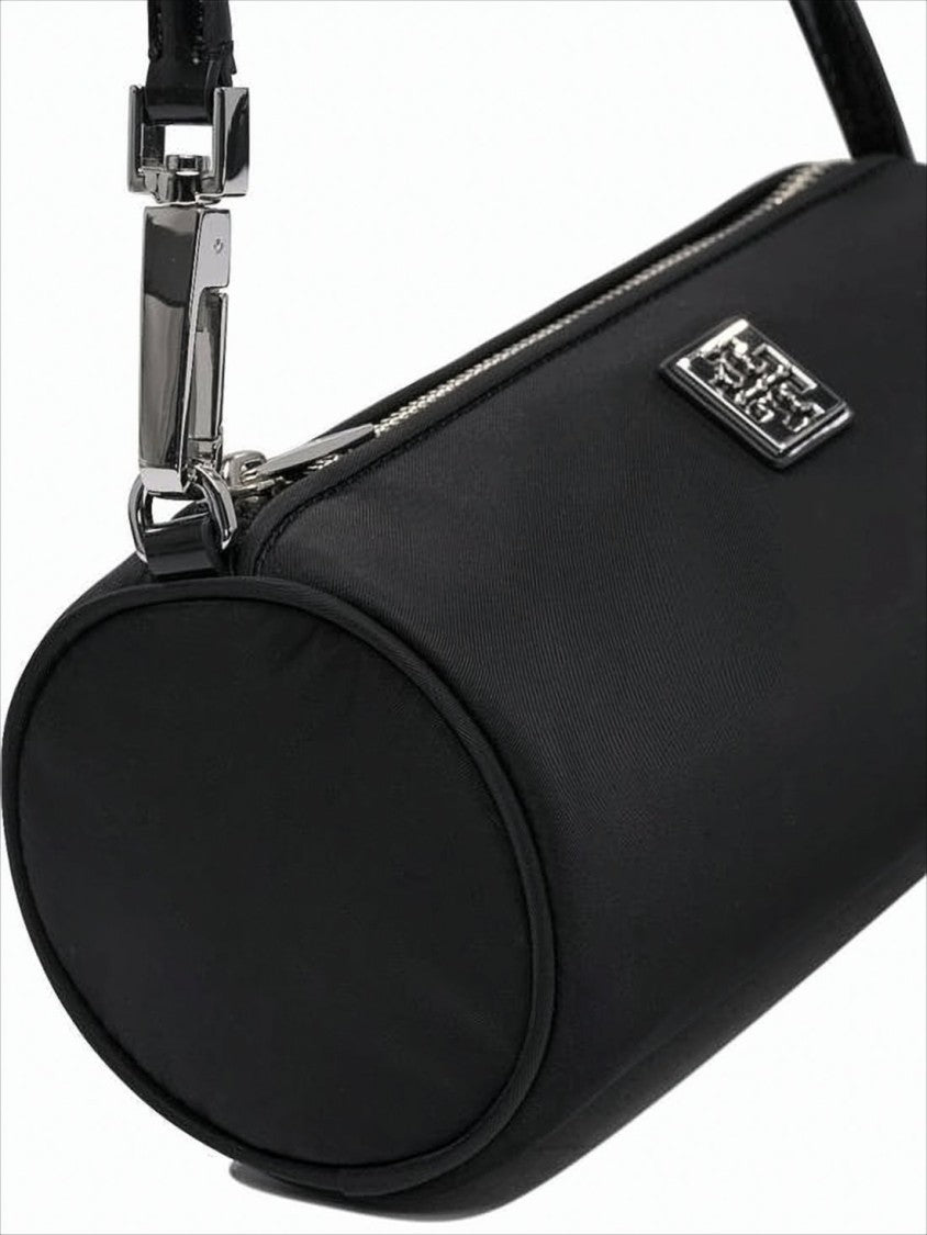 Cylindrical Nylon Shoulder Bag with Zip Closure