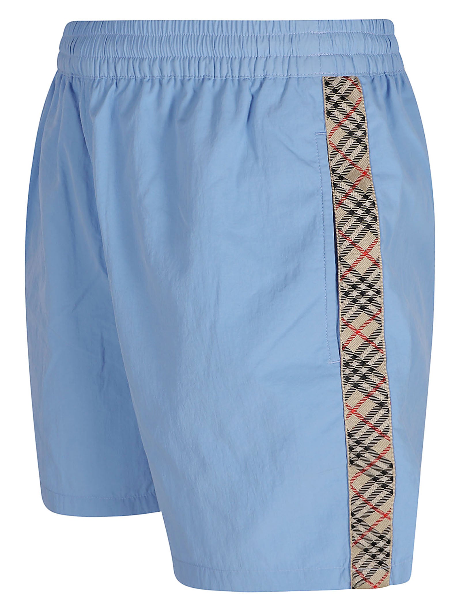 Light Blue Swim Shorts with Adjustable Waist and Equestrian Detail