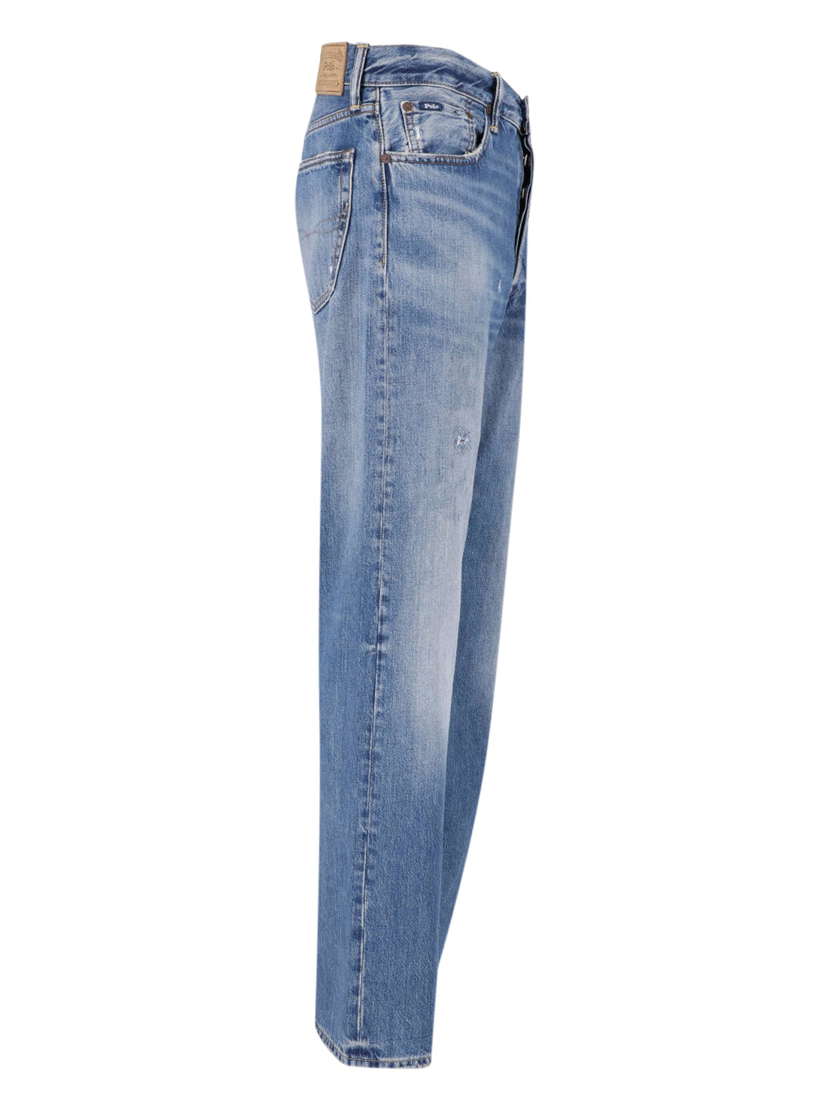 Blue Distressed Straight-Leg Denim Jeans