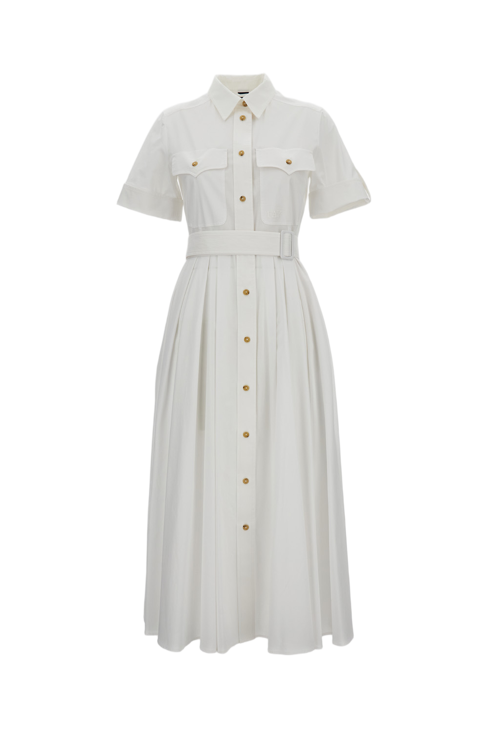 Short-Sleeved Cotton Midi Dress with Classic Shirt Collar