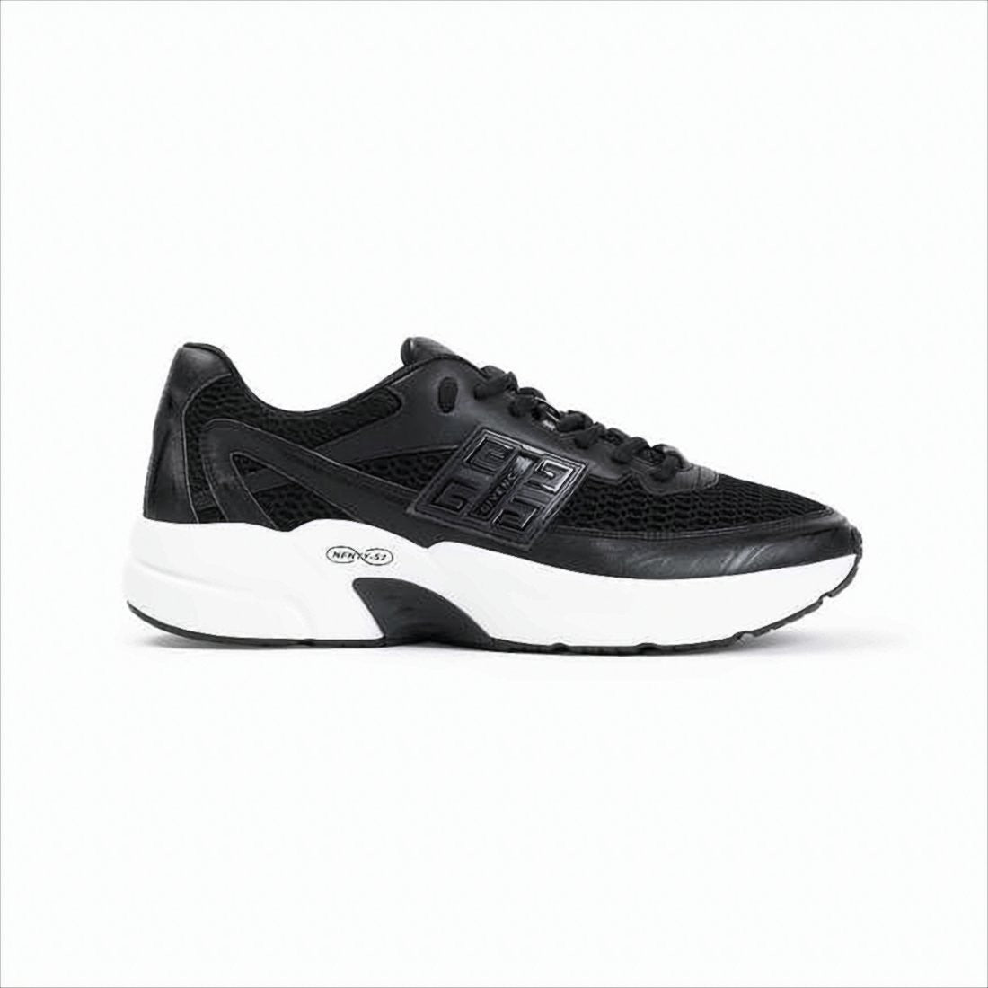 Sleek Black Mesh and Leather Sneakers with Distinctive Logo
