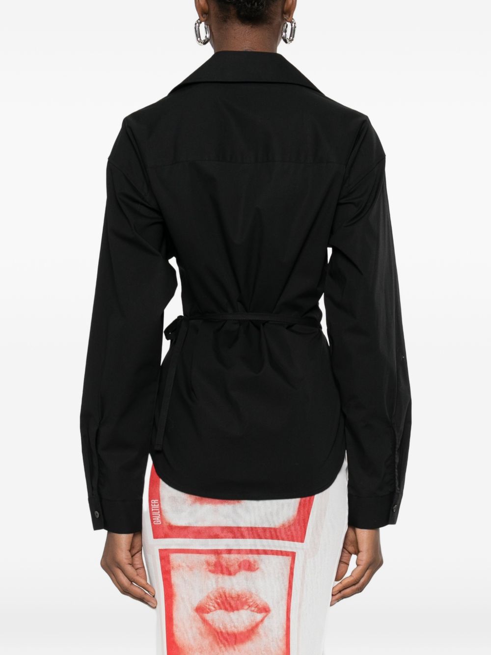 Wrap-Style Black Top with Tonal Logo Detail