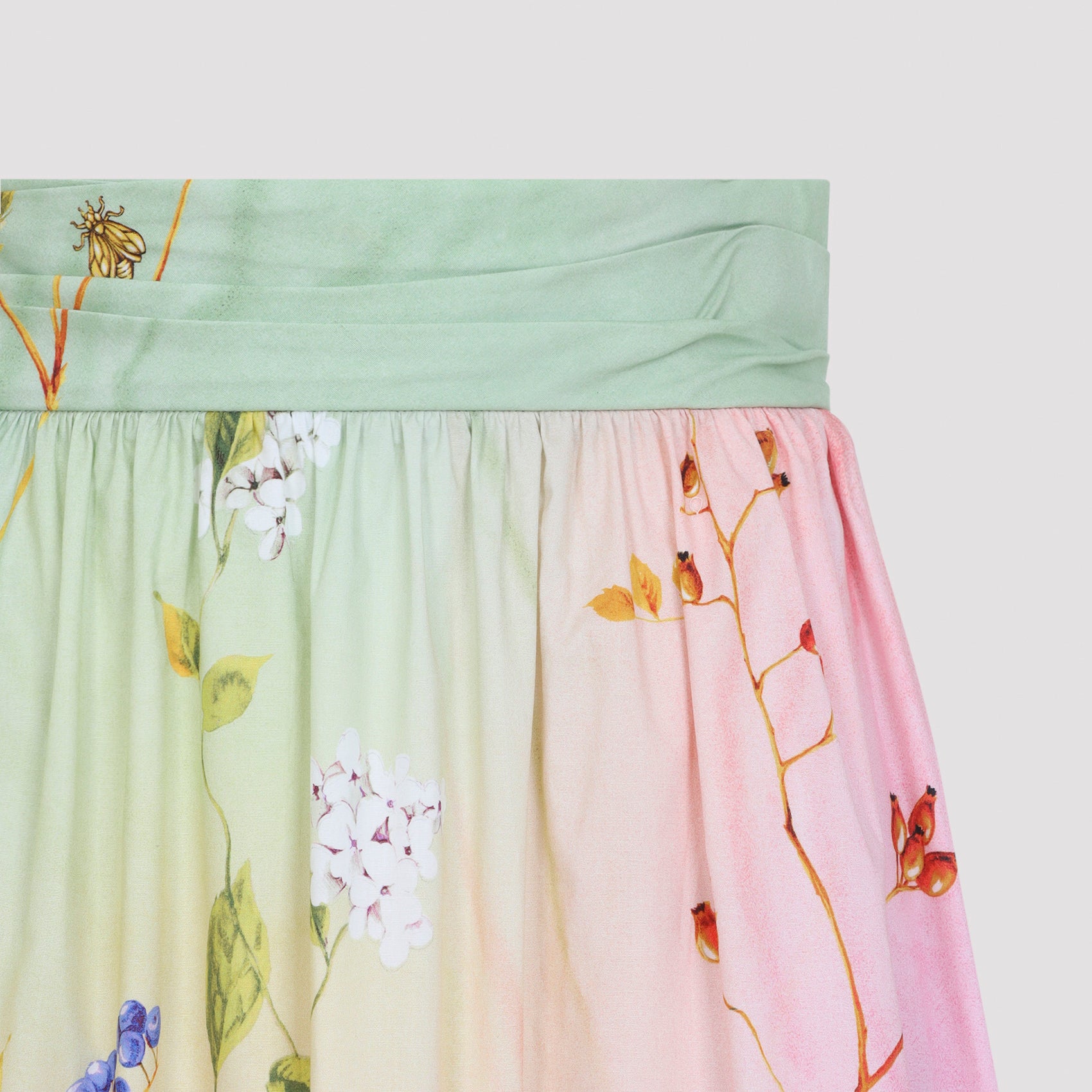 Pastel Gradient Floral Midi Skirt With Tiered Pleats