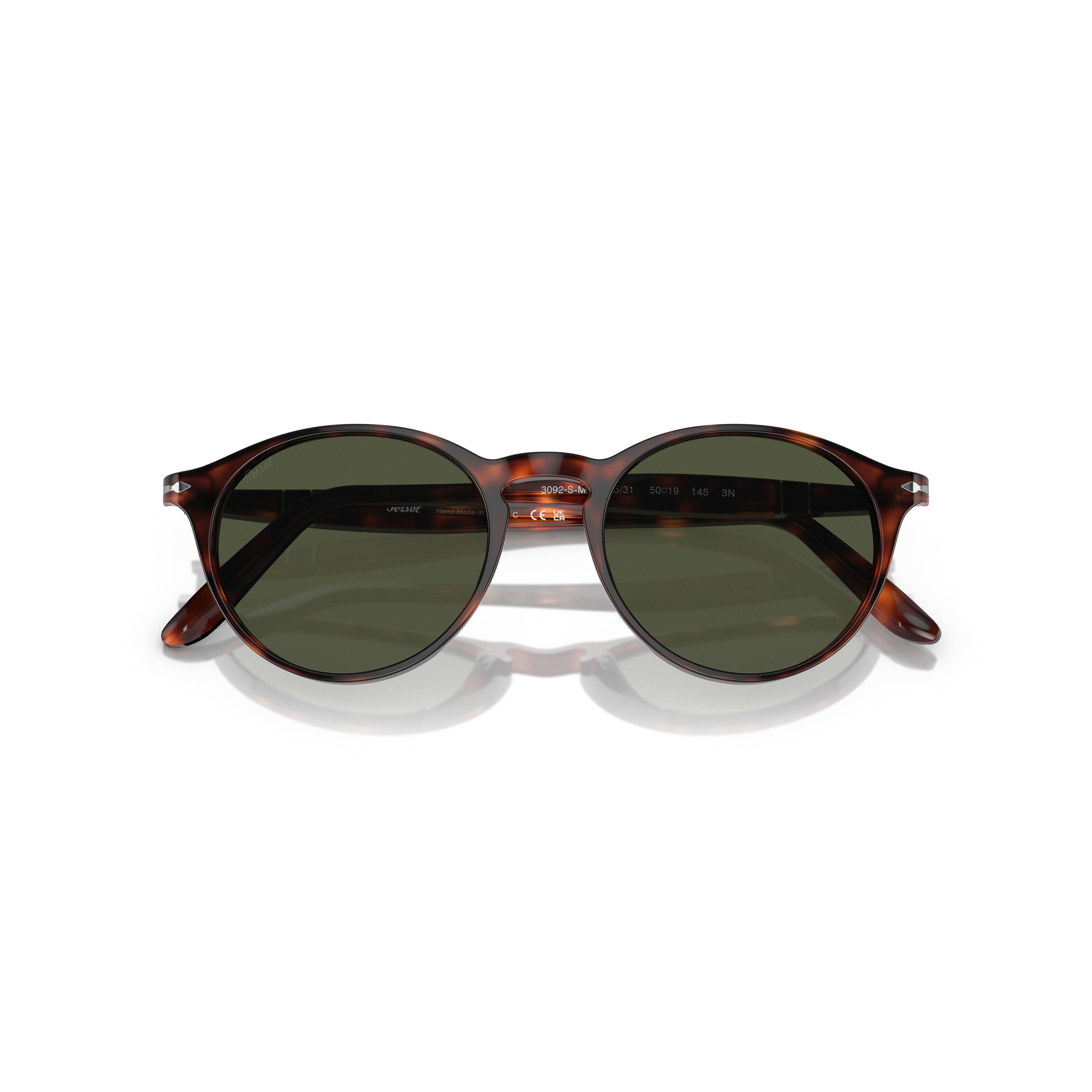 0po3092sm Round Tortoiseshell Acetate Sunglasses with Metal Accents