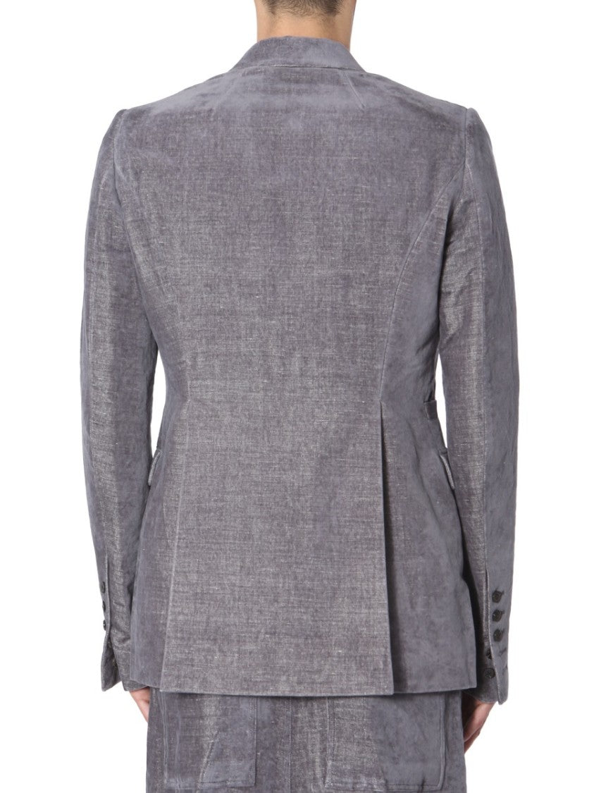 Textured Grey Velvet Single-Breasted Jacket