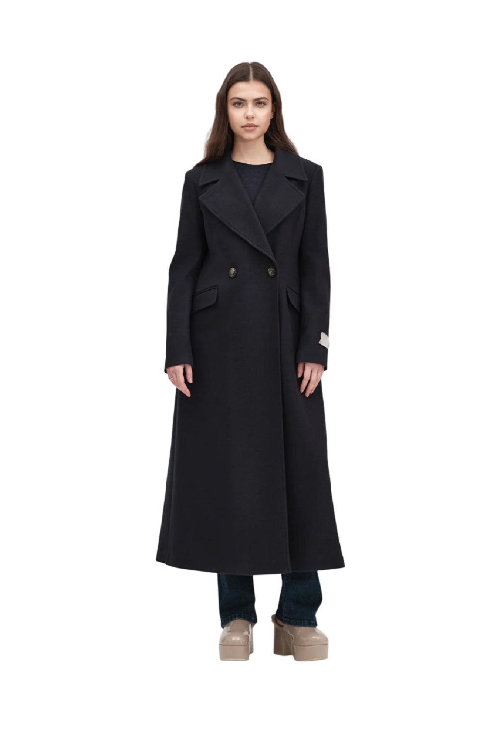 Long Fitted Wool Blend Coat
