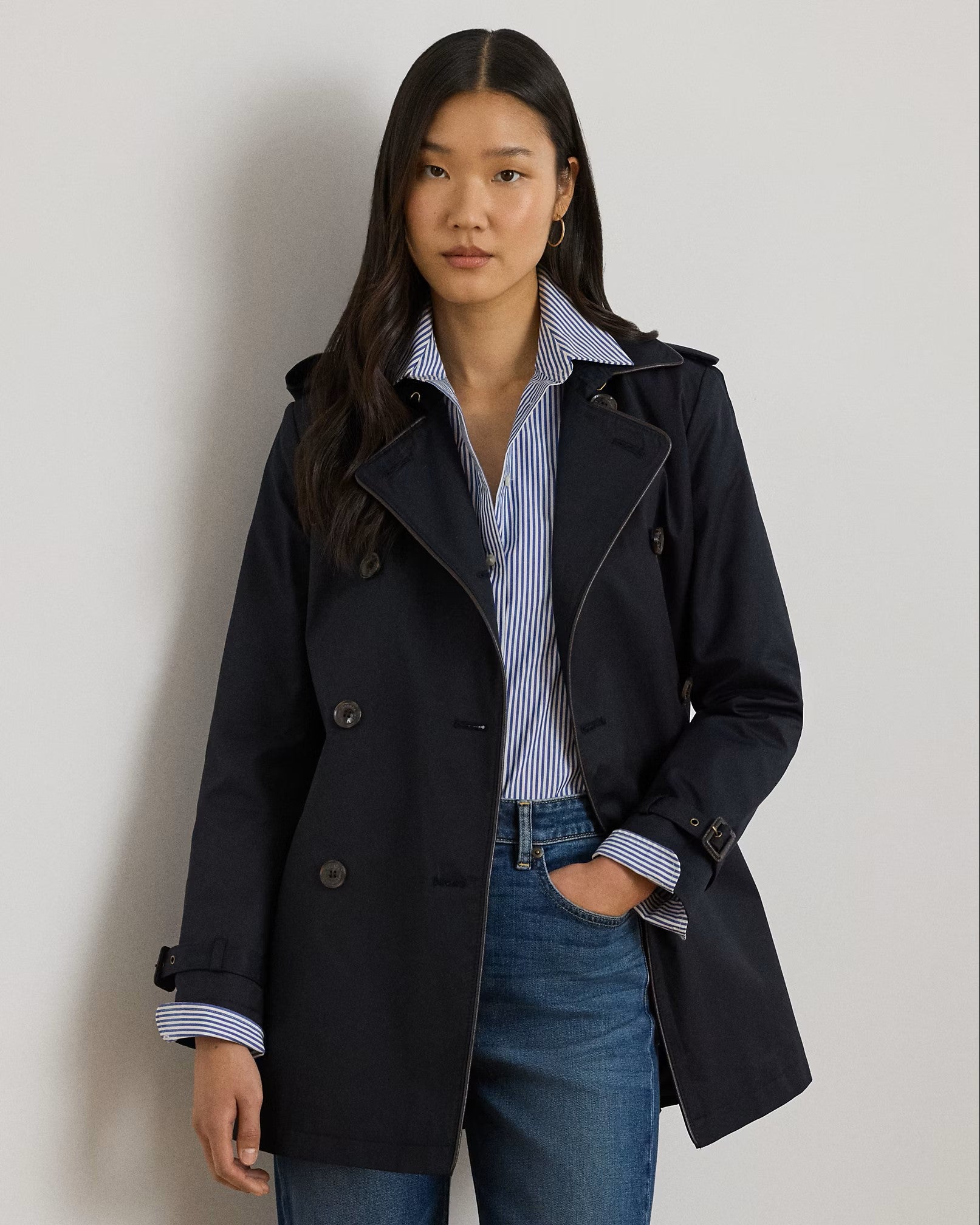 Navy Blue Lined Trench Coat