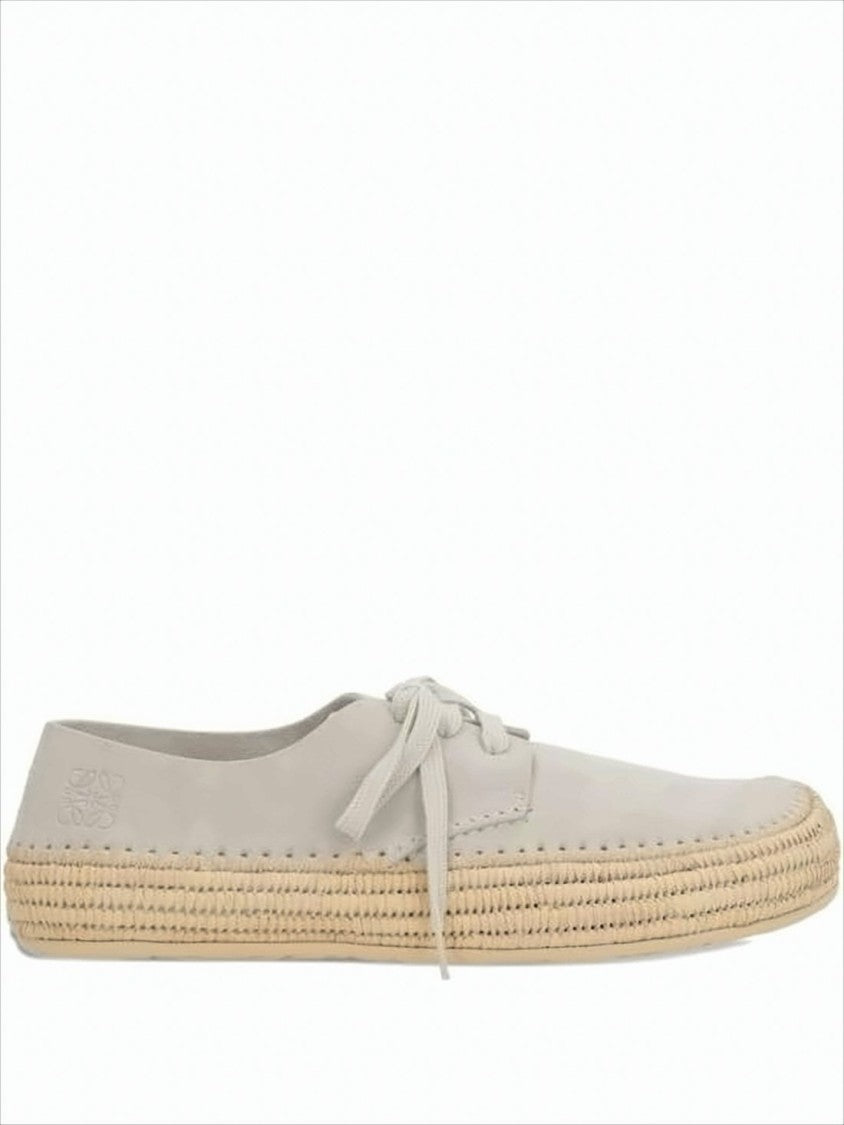 Suede Sneakers with Raffia-Wrapped Sole and Artisanal Detailing