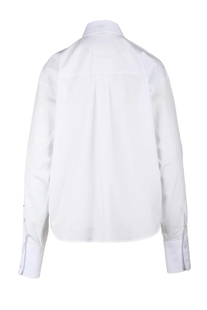 Cotton Shirt with Tie - White