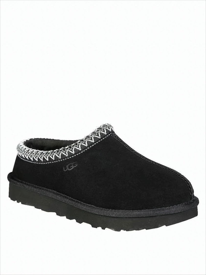 Suede Slip-On Mules with Decorative Zigzag Stitch Detail