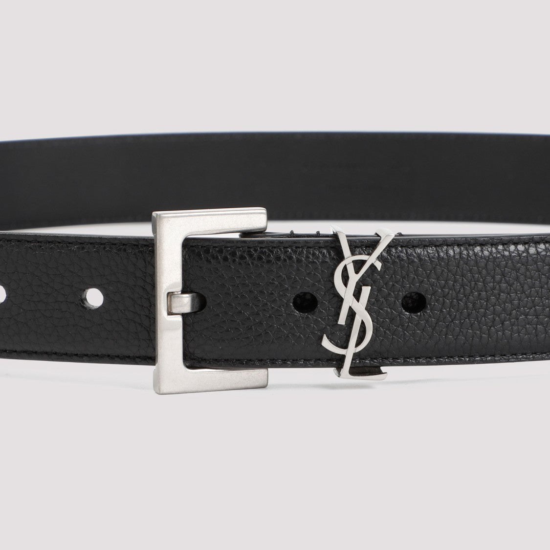 Grained Calf Leather Belt With Silver-Tone Squared Buckle