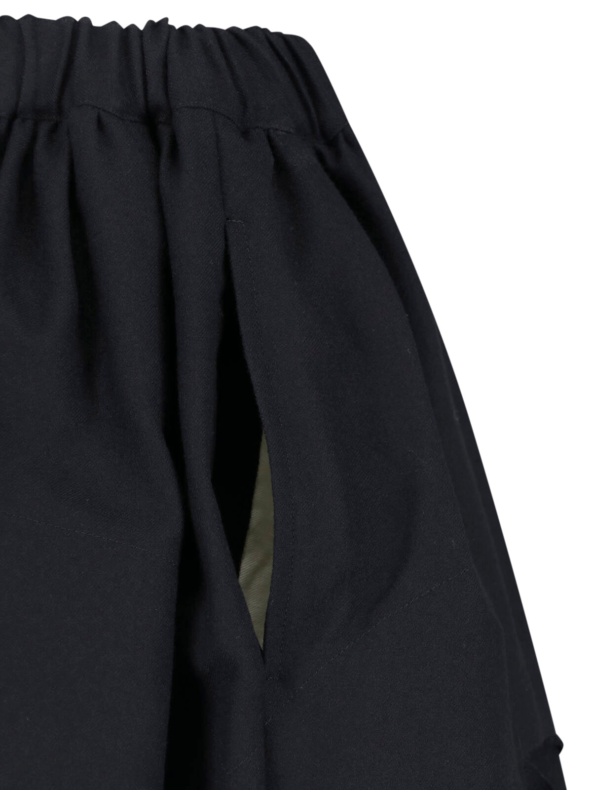 Black Gathered Draped Sculptural Skirt