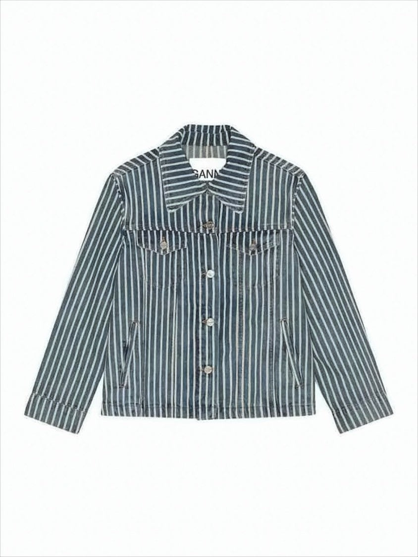 Cropped Denim Jacket with Vertical Stripes