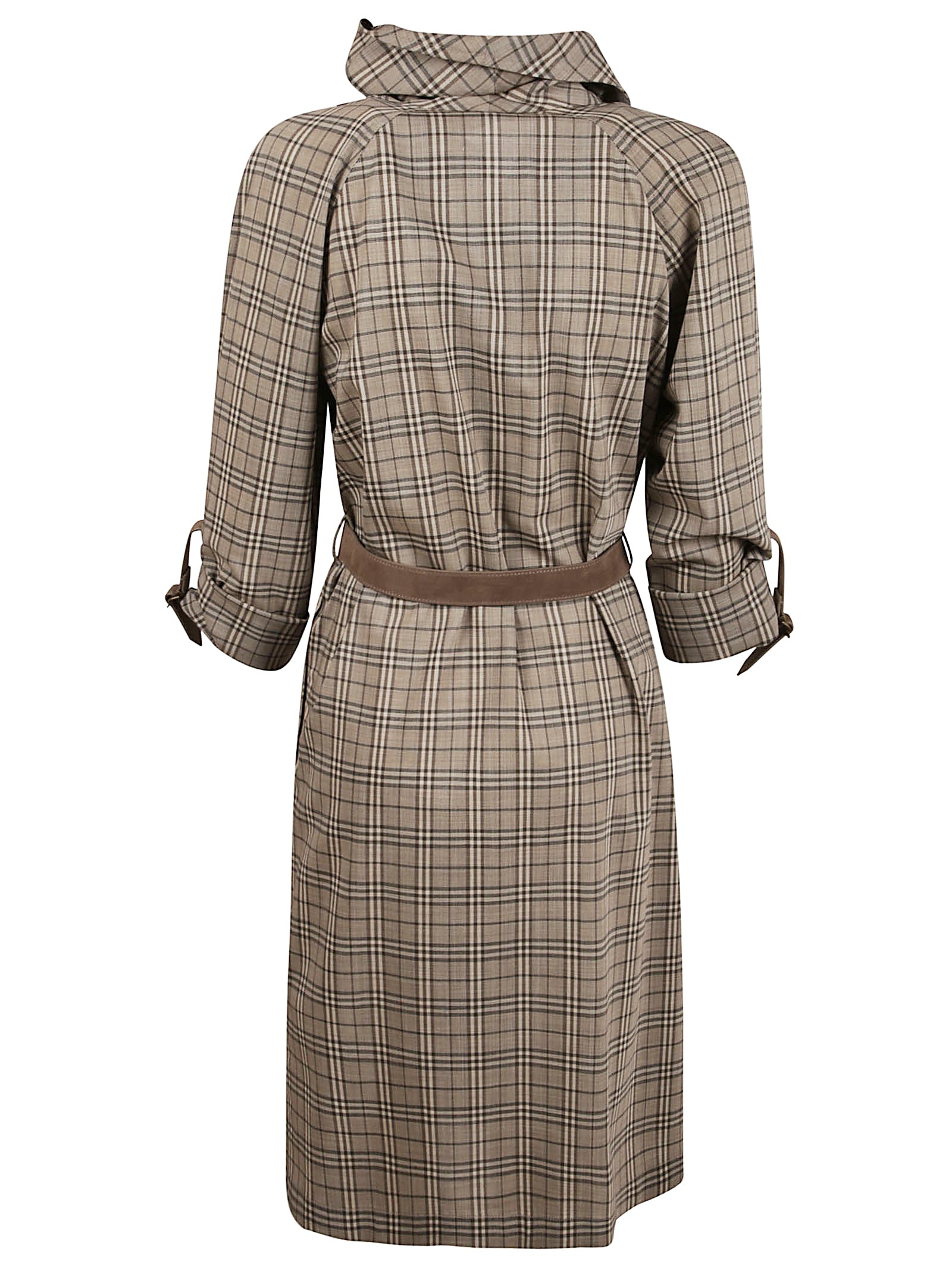 Wool Check Dress with Shawl Collar