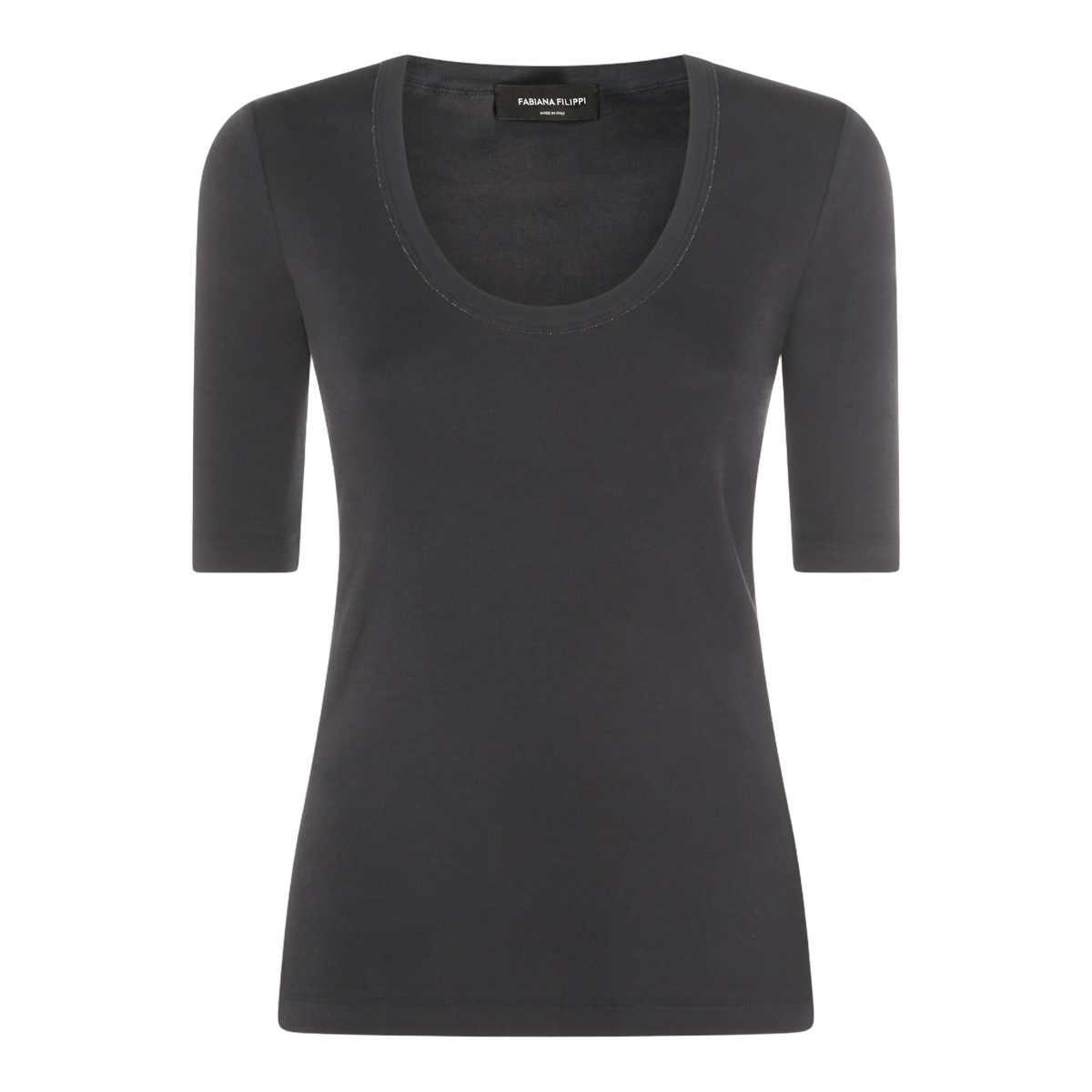 Fitted Scoop Neck Top with Elbow-Length Sleeves