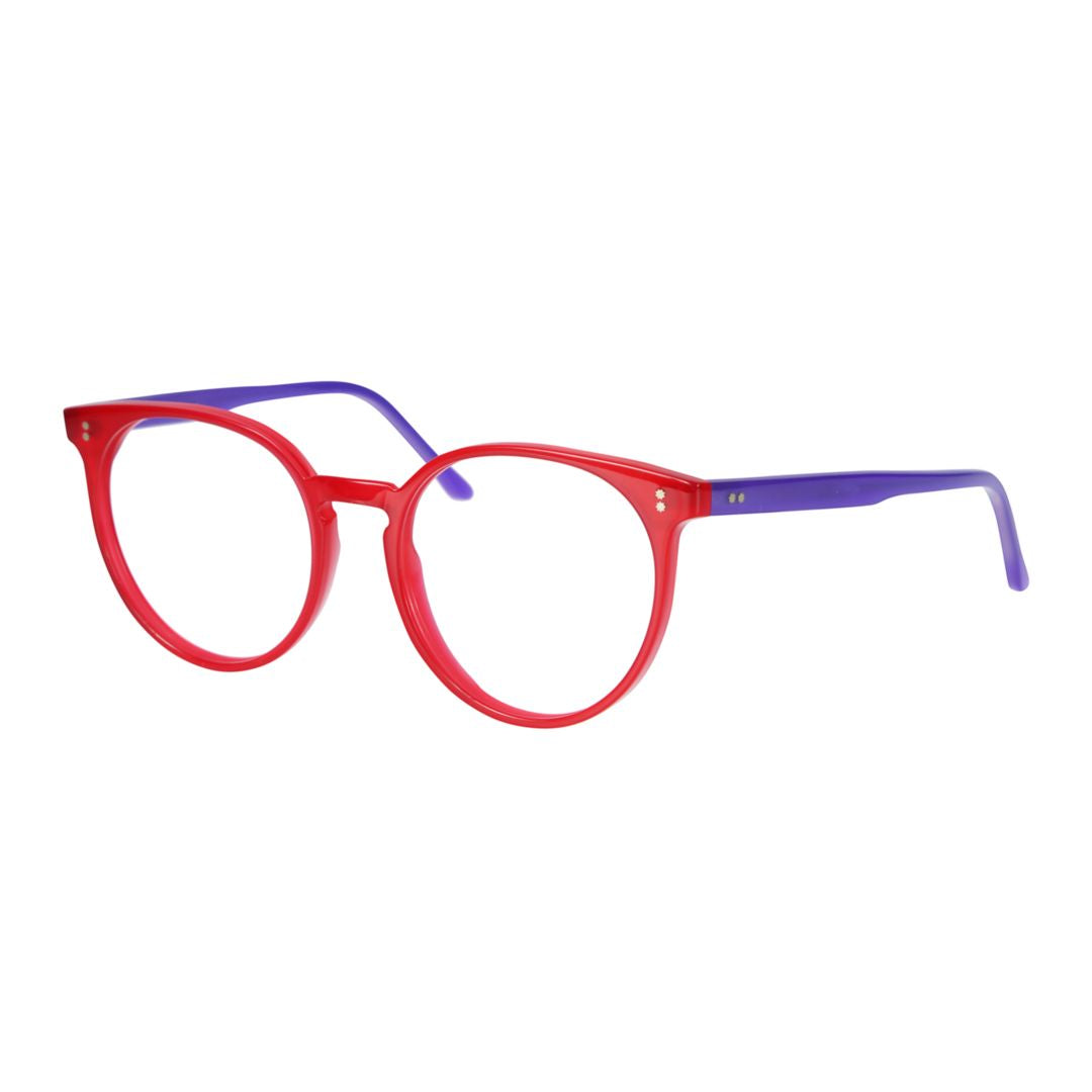 Jane-53 Bold Round Frame Eyeglasses with Vibrant Red Front