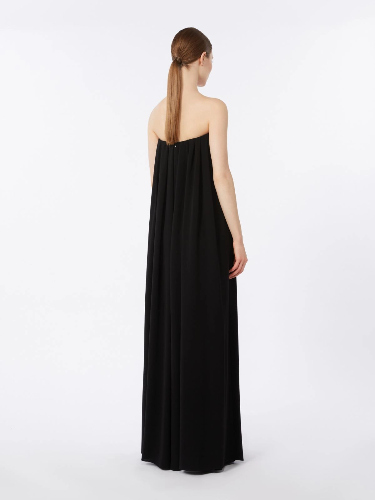 Strapless Black Maxi Dress with Gathered Neckline