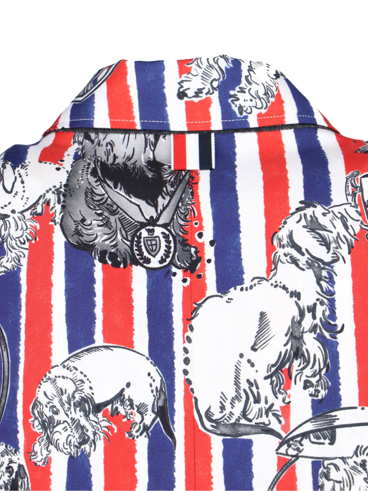 Multicolor Striped Dog Print Silk Blazer
