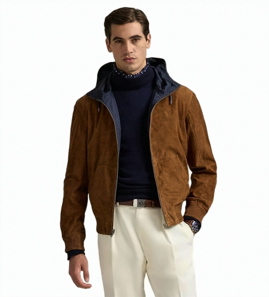 Reversible Brown Goat Leather Jacket with Soft Suede Texture