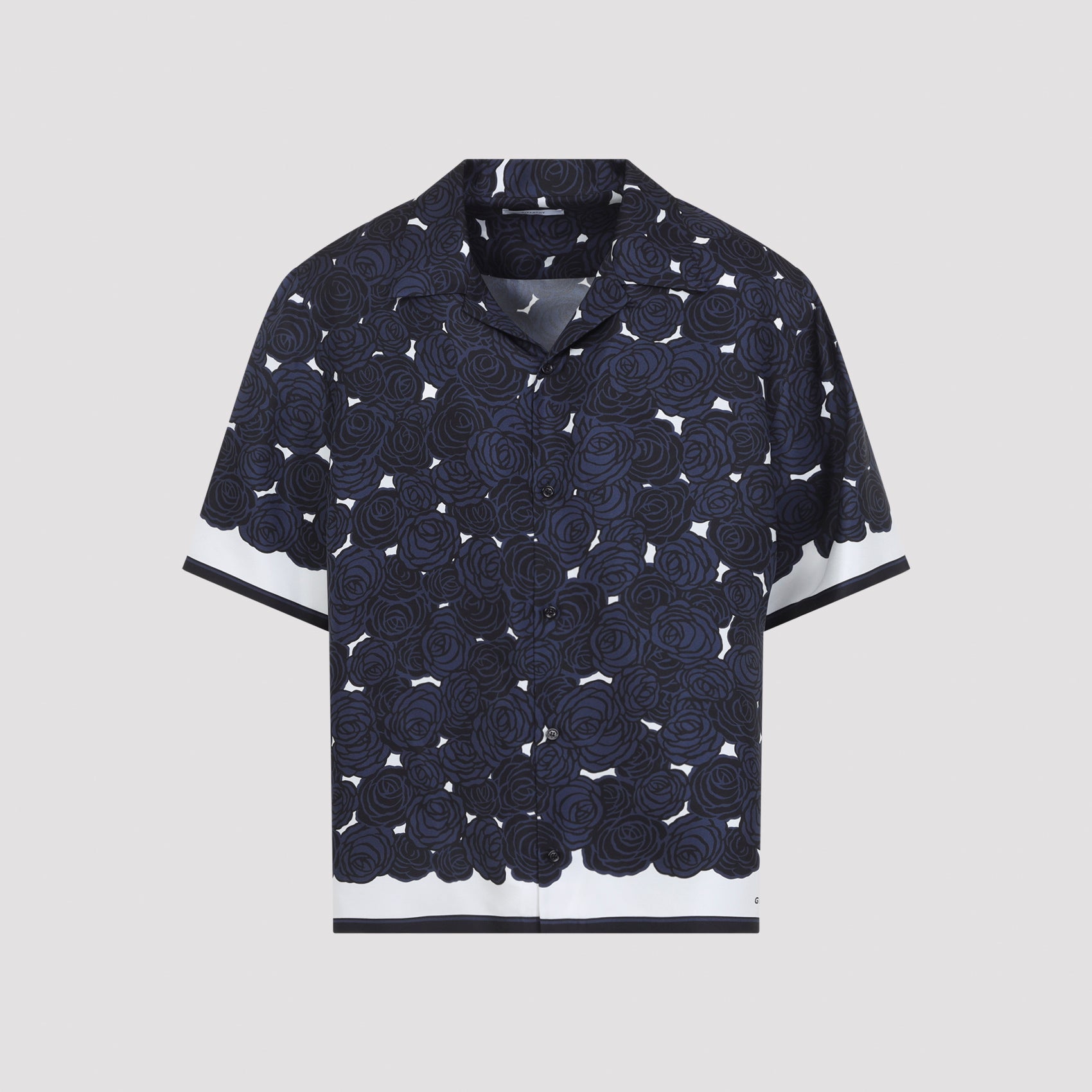 Short-Sleeve Silk Shirt with Camp Collar