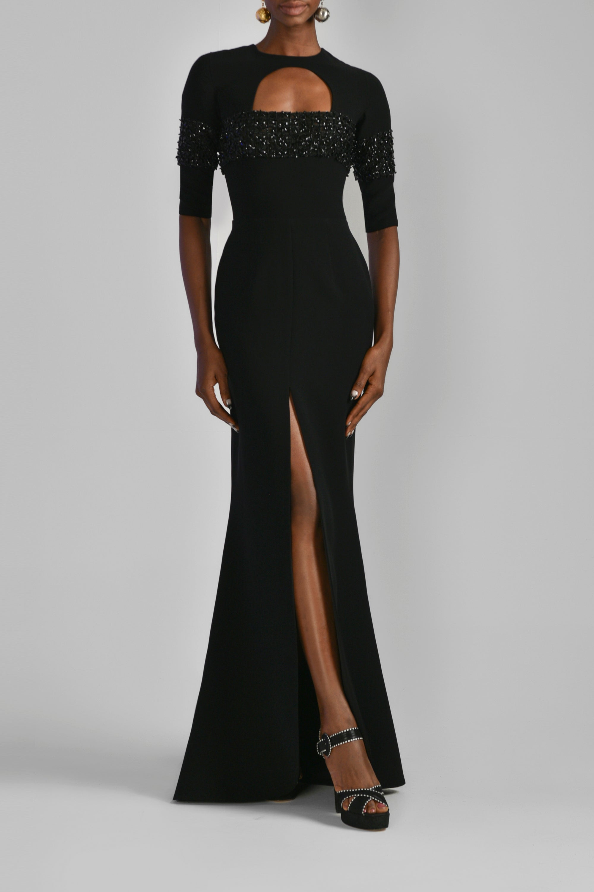 Jet Black Canton Crepe Mermaid Dress
