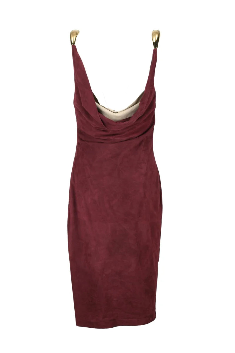 Suede Dress Jewel Shoulder - Red