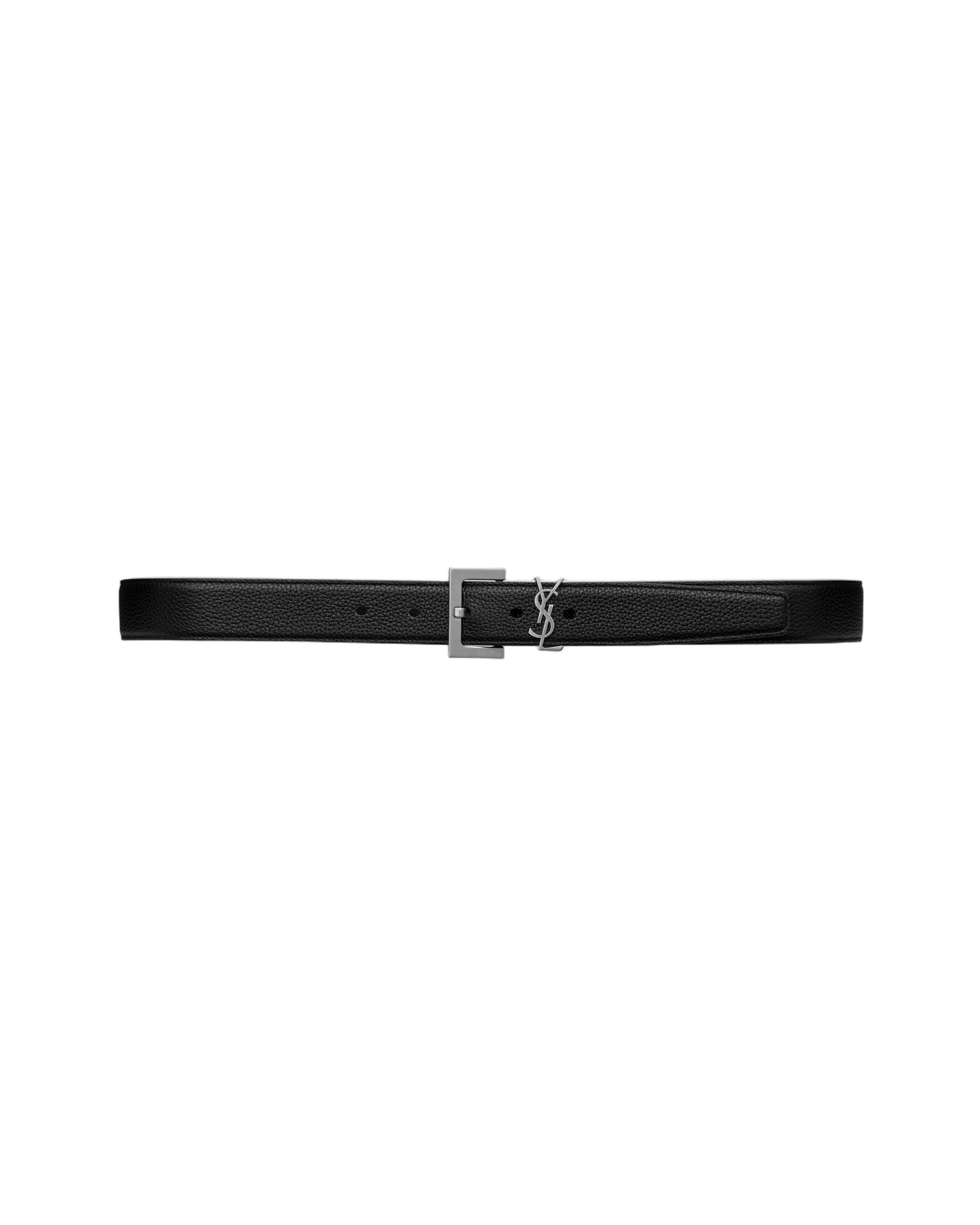 Textured Leather Belt With Silver Buckle