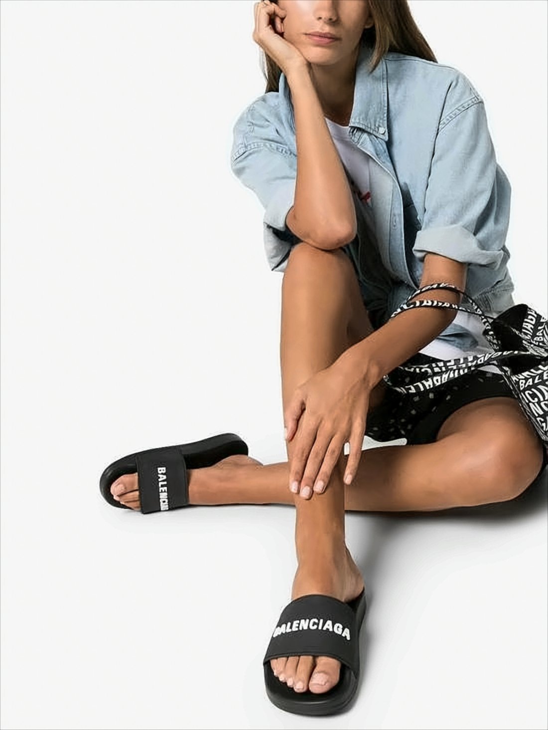 Contemporary Black Rubber Slide Sandals With Embossed Branding