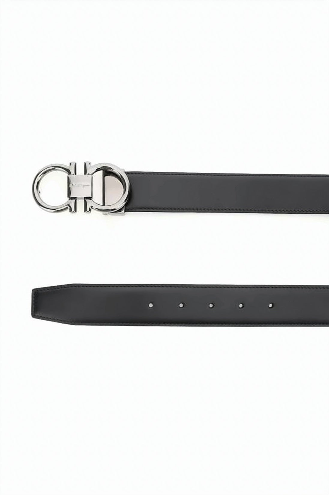 Cowhide Leather Belt with Silver-Tone Double Gancini Buckle