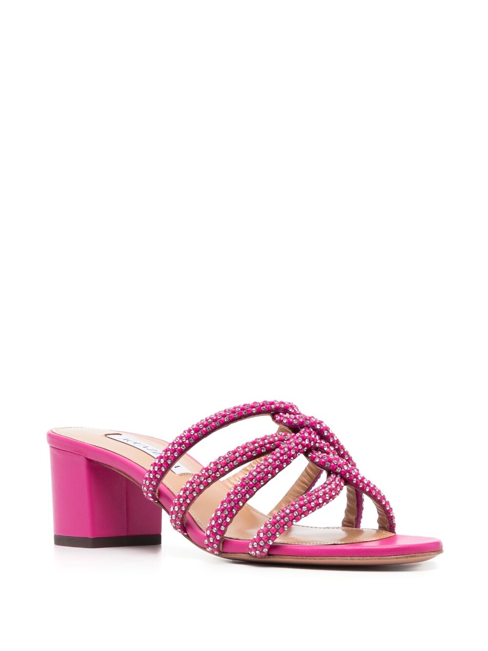 Crystal-Embellished Fuchsia Leather Mules