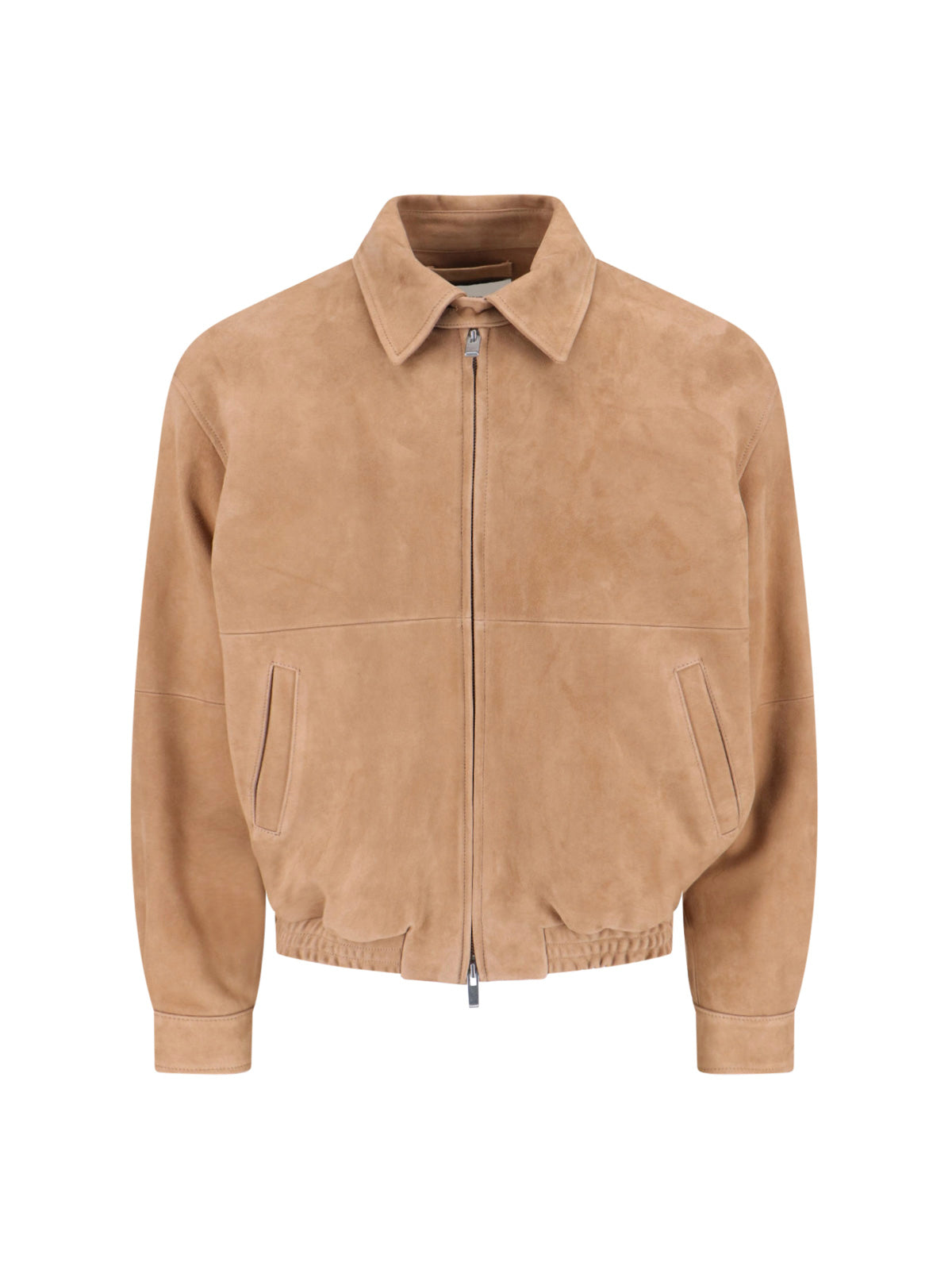 Structured Beige Jacket With High Collar And Zipper Closure