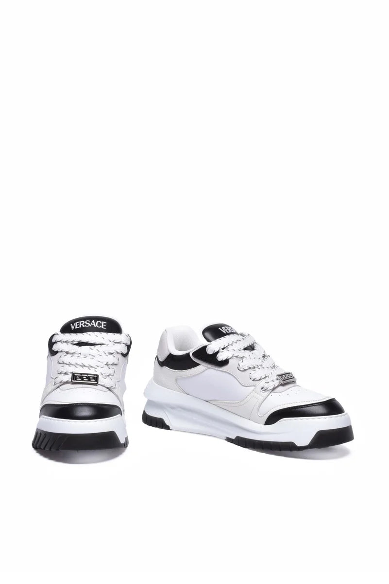 Leather Sneakers with Laces - White/Black