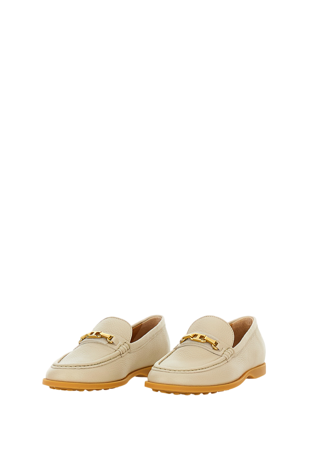 Beige Leather Loafers with Gold-tone Hardware
