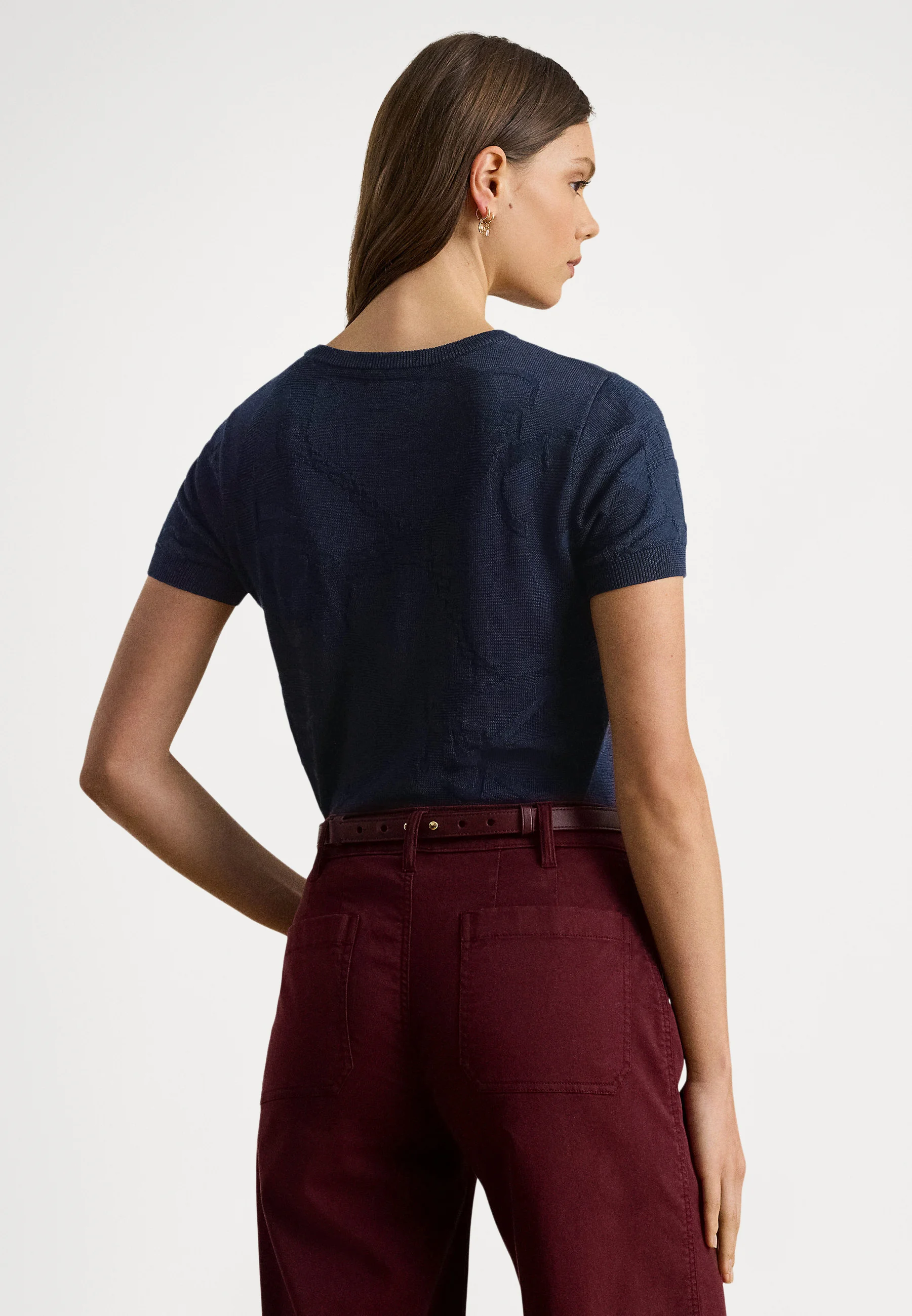Navy Blue Eyelah Rayon Pullover Knit Top