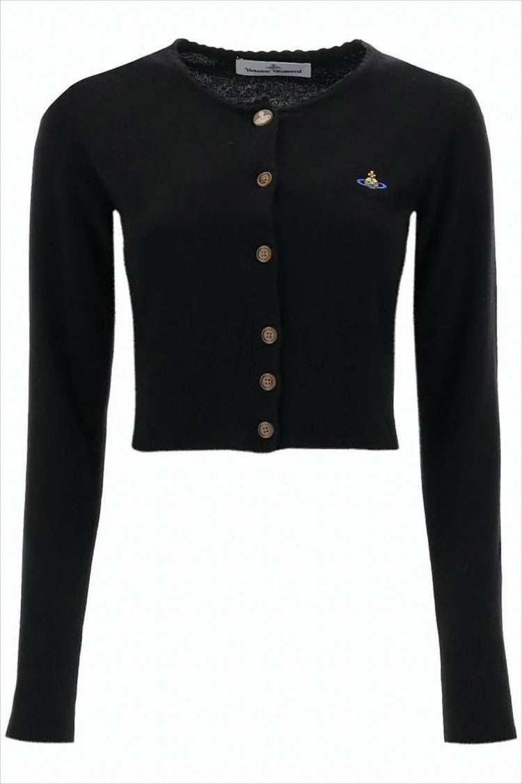 Cropped Cardigan with Button-Down Front and Embroidered Detail