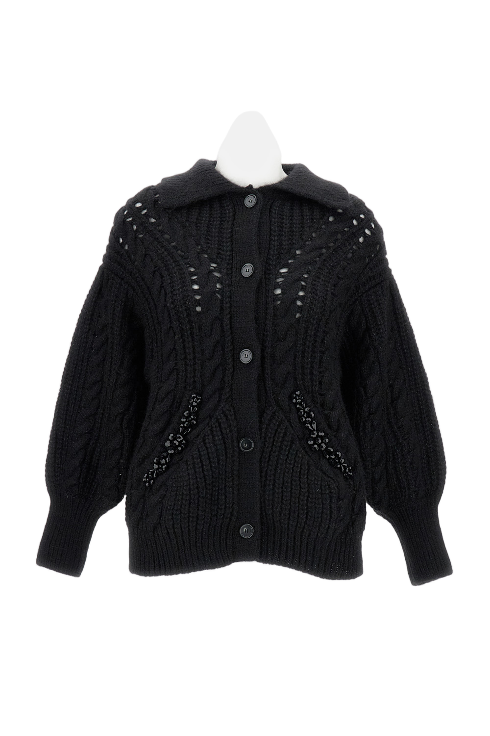 Chunky Knit Cardigan With Pointed Collar