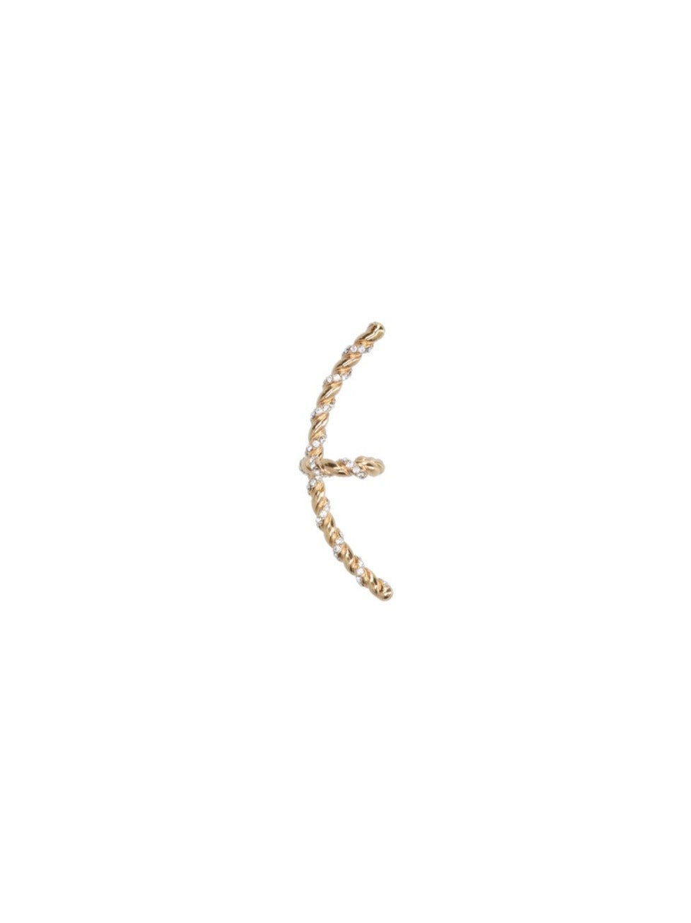 Twisted Gold-Tone Cuff Earring With Silver-Toned Crystals