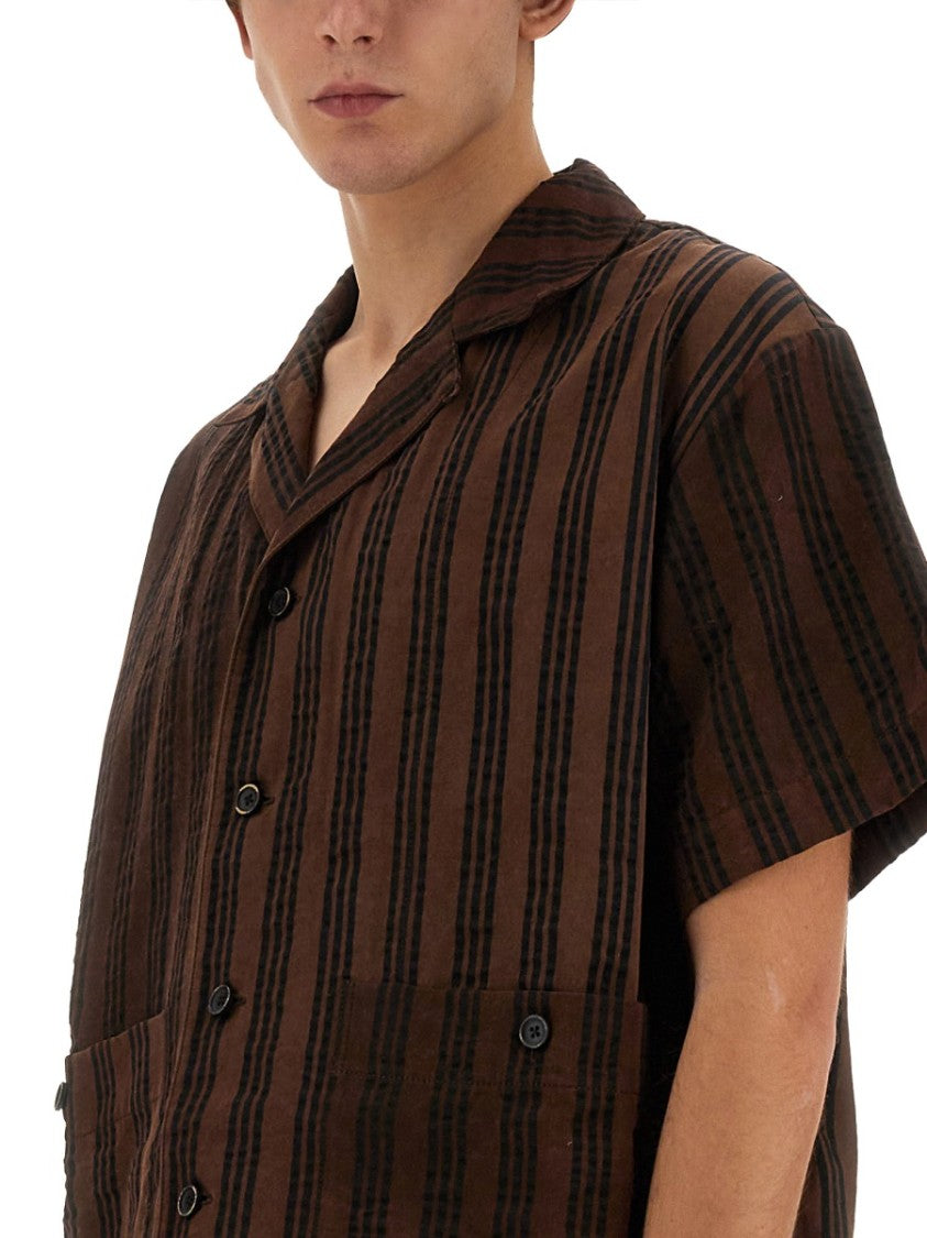 Striped Shirt With Oversized Collar And Textured Fabric