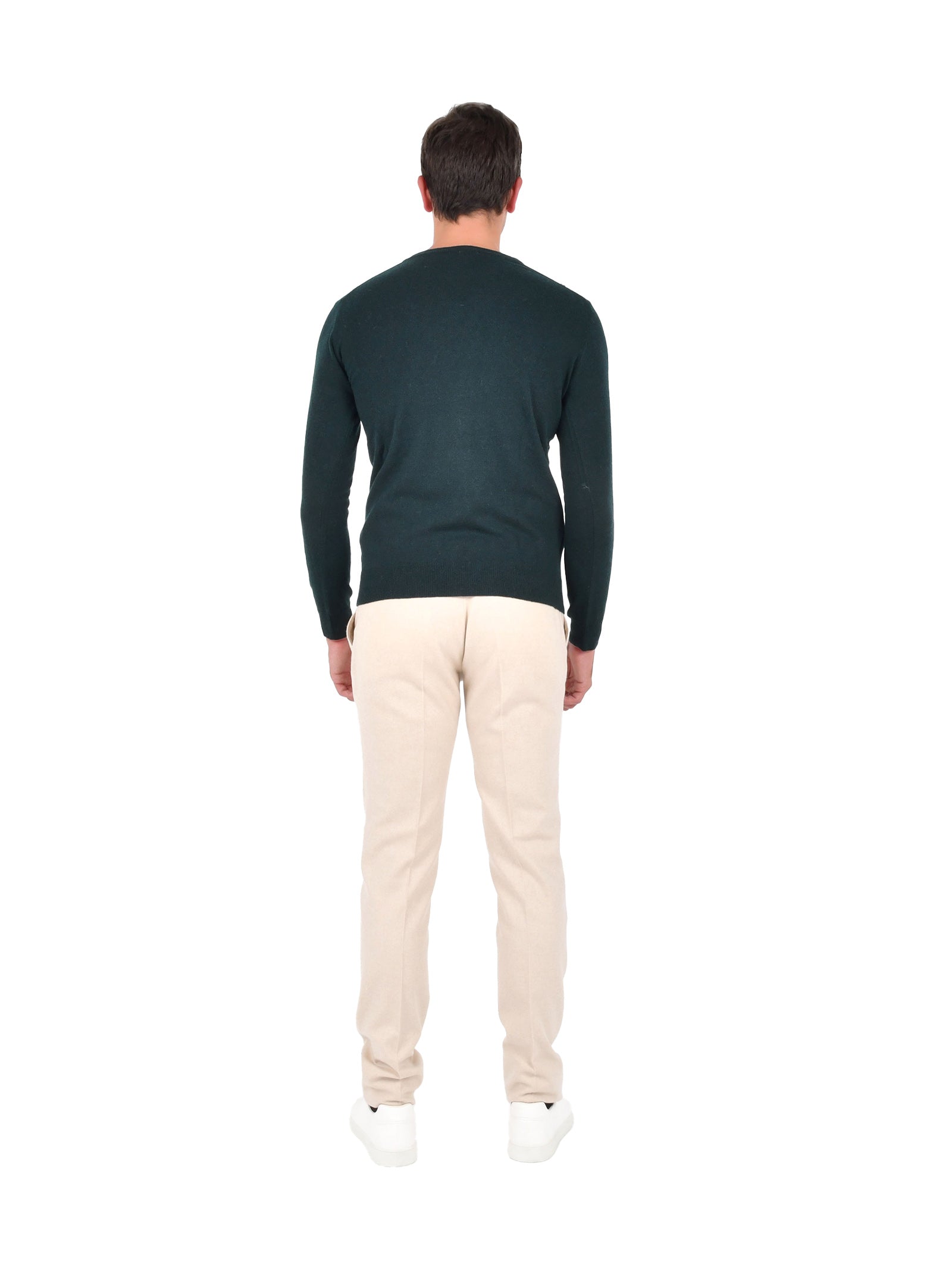 Crewneck Sweater In Deep Green Wool-Cashmere Blend