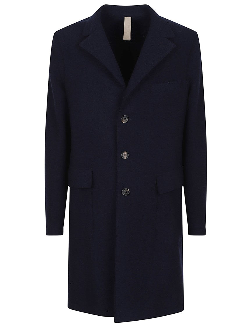 Single-Breasted Navy Wool Coat