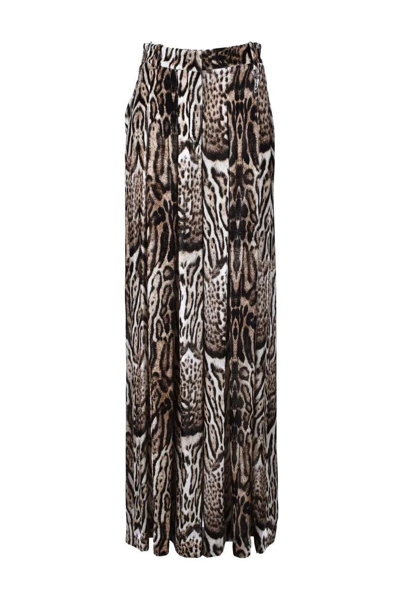 Wide Leg Velour Trousers - Brown/Black