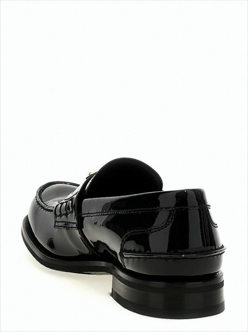 Polished Calf Leather Loafers with Metallic Emblem
