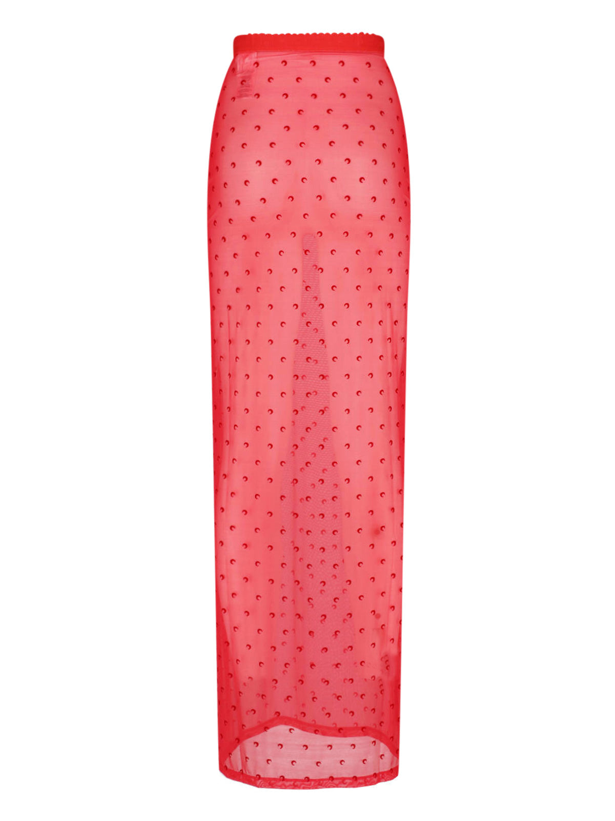 Red Moonogram Sheer Mesh Midi Skirt