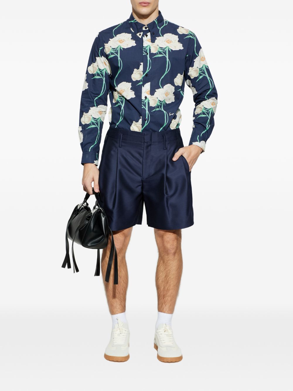 Floral Print Button-Down Shirt With Silk