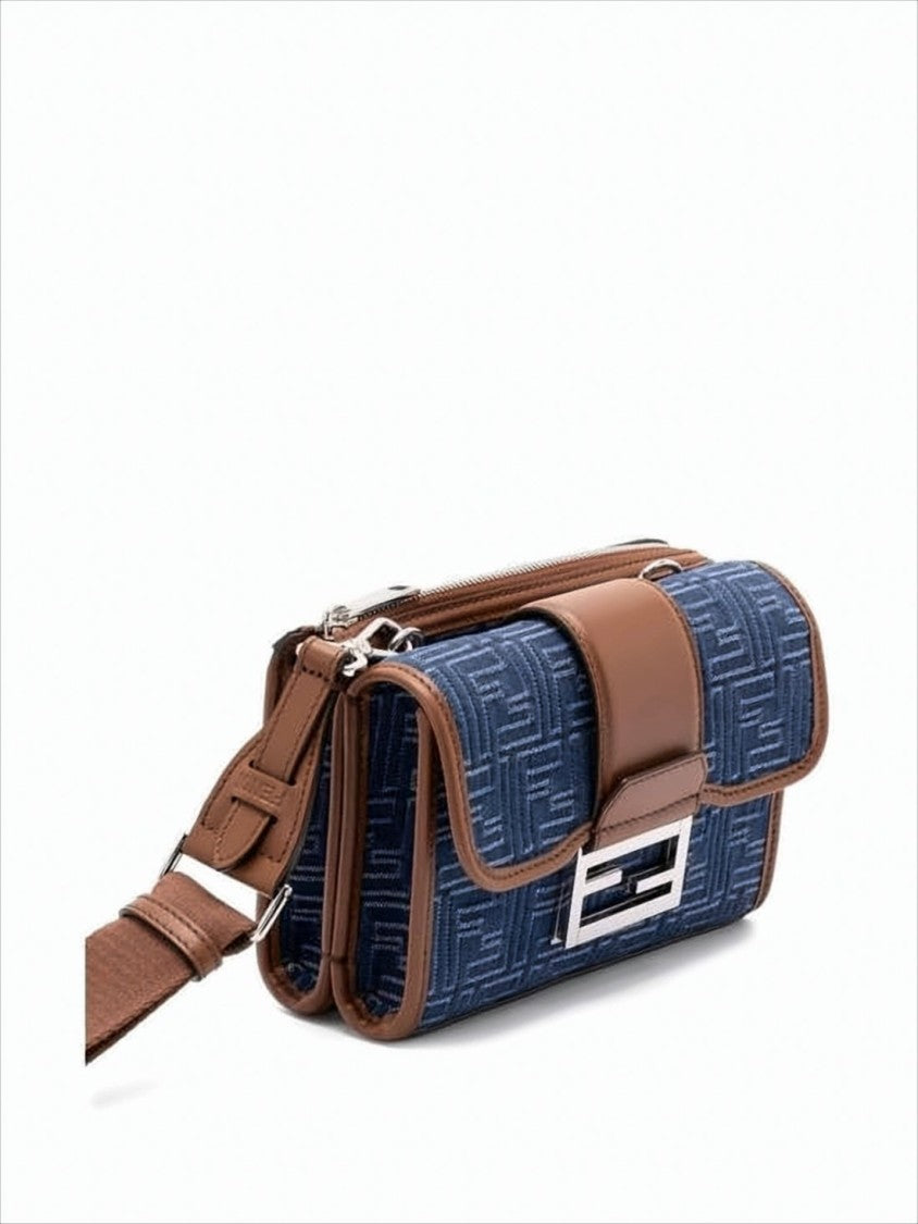 Structured Blue Calf Leather Crossbody Bag