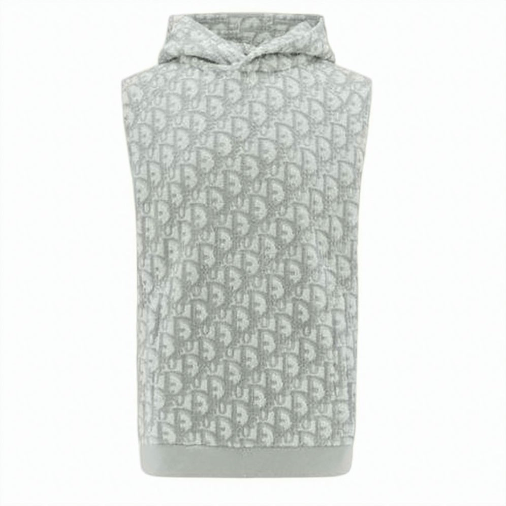 Intricately Patterned Sleeveless Hooded Top